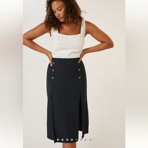NWT Anthropologie Maeve Navy Dual Split Nautical Button Midi Skirt, 24W